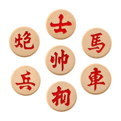 Chinese chess pieces on white background 