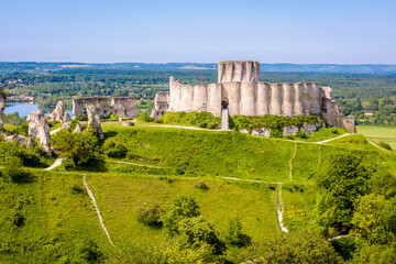General view of the inner wall and keep of Château-Gaillard medieval fortified castle in Normandy, France