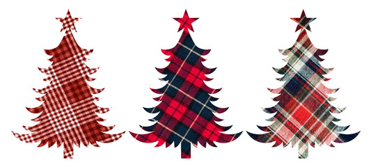 Christmas trees on a checkered red background. It can be used as a decorative element, magnets, stickers, cut out and turned into decorations, used as a figured postcard.