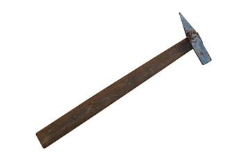 Hammer with a long wooden handle isolated on white background.