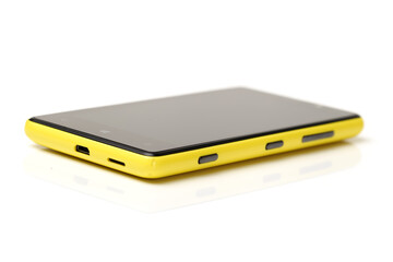 Close-up of a mobile phone on white background 