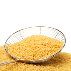 Italian pasta (Gomiti Rigati) on white background