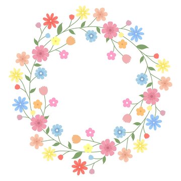 Wreath of minimalistic flowers on a white background