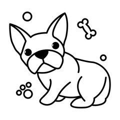 Black line vector illustration cartoon on a white background of a cute French Bulldog..