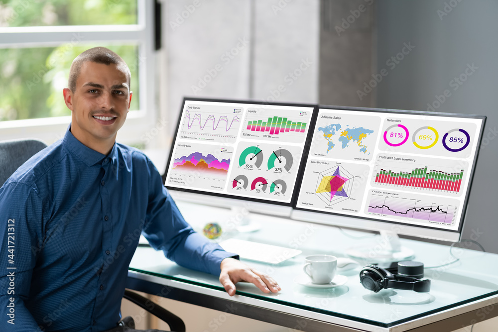 Poster Analyst Man Using Business Data Analytics