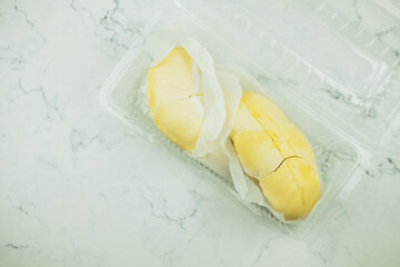 Durian peeled in plastic box for the customer take home