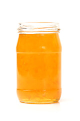 naturally crystallized rape honey on white wooden