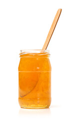 naturally crystallized rape honey on white wooden