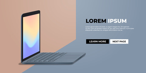 modern laptop with keyboard and colored screen realistic mockup gadgets and devices concept side view copy space horizontal vector illustration