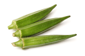 Fresh young okra isolated on white background 