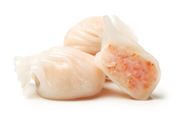 Shrimp dumplings on white background 