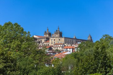 Fototapeta na wymiar View at the Viseu city, with Cathedral of Viseu on top, Se Cathedral de Viseu, architectural icons of the city