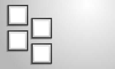 Set of empty white picture frames