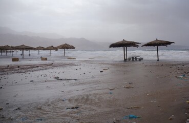 Fototapeta premium Storm and waves on the Red sea