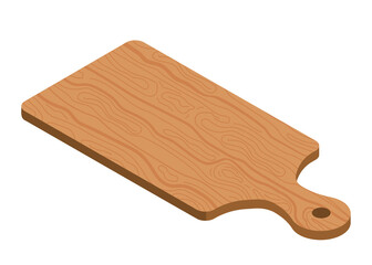Illustration vector isometric 3D flat design of wooden cutting board for food serving isolated on white background.
