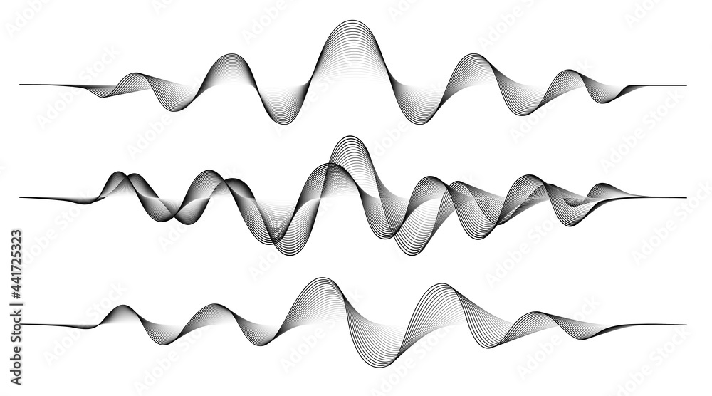 Poster Vector background with set abstract black wave