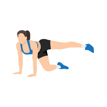 Woman doing Glute combo kickback exercise. Flat vector illustration isolated on white background 