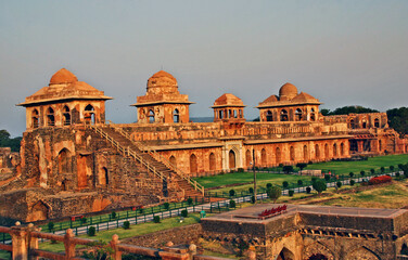 Fototapeta na wymiar Beautiful Palaces of ancient ruins of Mandu City dating to Sixth Century in Madhya Pradesh, India