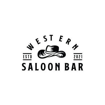 cowboy hat western vintage cap logo design vector