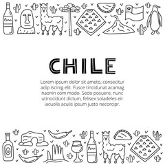 Poster with lettering and doodle outline Chile icons.