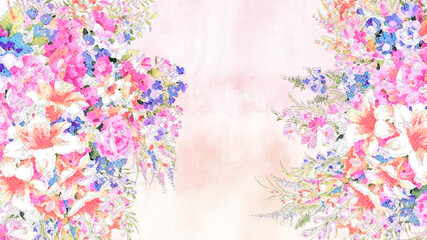 Beautiful pink wedding watercolor hand-painted flowers