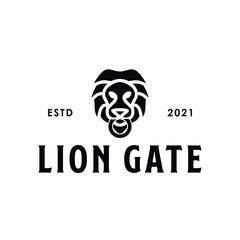 lion gate door knocker silhouette logo design vector