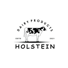 standing holstein dairy products cow angus cattle bovine logo design vector