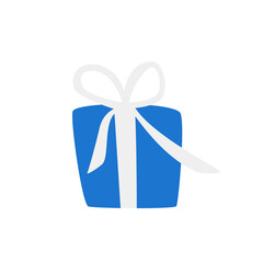 Beautiful decorative gift blue box, with a white bow. isolated on white background. Vector illustration.