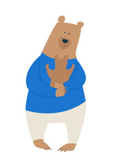 Happy Father's Day! Cartoon illustration with father bear and son bear. Cute holidays poster, postcard or banner. A bear cub in the arms of his father.