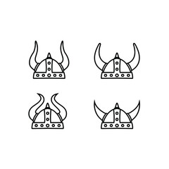 set of viking helmet outline sport logo design vector