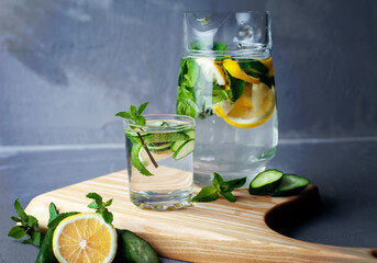 Water with lemon, cucumber, mint. Saasi water. slimming