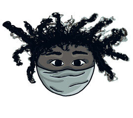 Vector Illustration afro boy with facemask corona time