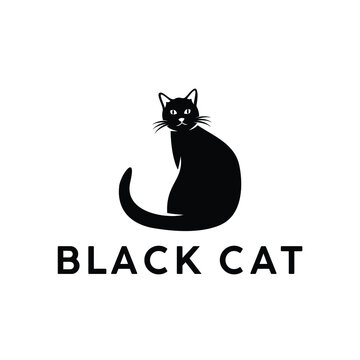 sitting cat kitty kitten back view adorable pet silhouette logo design vector