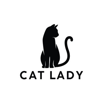 sitting cat kitty kitten silhouette adorable pets animal logo design vector