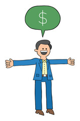 Cartoon man says he has a lot of money, vector illustration