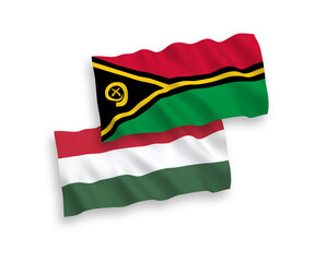 Flags of Republic of Vanuatu and Hungary on a white background