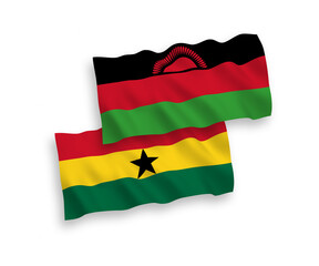 Flags of Malawi and Ghana on a white background