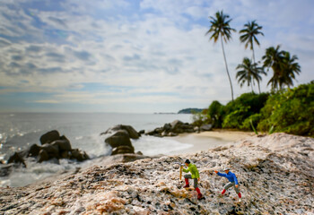 Fototapeta na wymiar taking pictures of rocks on the beach that look so beautiful, Bintan Island,dayligt, adventure