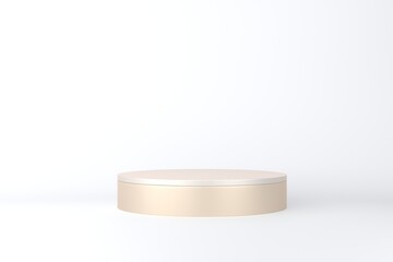 Gold pedestal or podium on white background for product demonstration.  3D rendering.