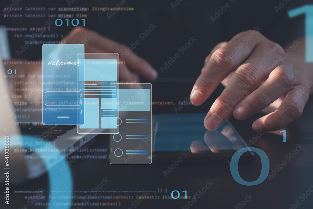 Poster ux ui, mobile apps user interface designs, digital software technology development concept. graphic 