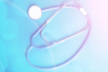 healthcare safety symbol, stethoscope on blue background, health and Medicine concept