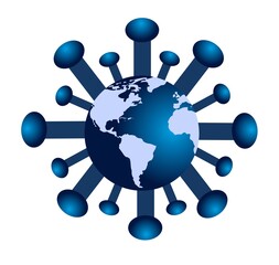 Virus Cell attacks Planet. Dangerous virus COVID-19 or Coronavirus global pandemic concept