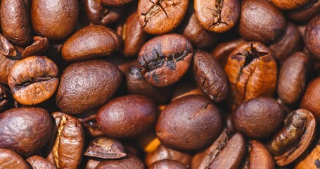 Pile of roasted coffee beans closeup photo