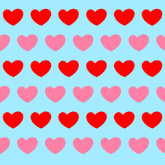 red and pink Heart hand drawn icons set isolated on blue background. For poster, wallpaper and Valentine's day. Collection of hearts, creative art.