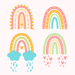 Set of colorful and cute rainbows. Vector illustration 