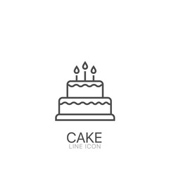 Cake outline vector icon. Editable stroke Cake for birthday celebration with three candles