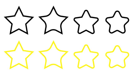 Star icons set. Five different stars. Vector illustration, isolated on white background