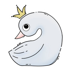 Swan with a crown. Isolated illustration on a white background.