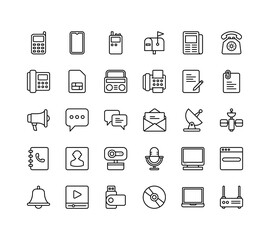 Communication icon set with outline style