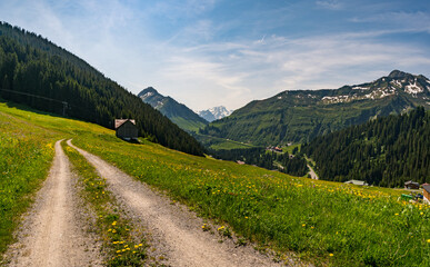 Fototapeta na wymiar Beautiful mountain hike near Damuels along the Hochblanken ridge in Austria